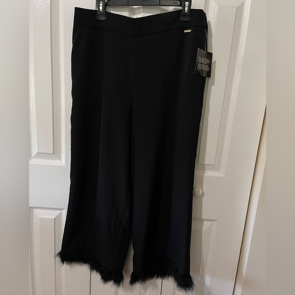 Chic Black Cropped Pants with Fringe Hem